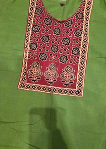 Green Cotton short top with Red Block Print