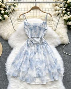 Blue Floral Spagetti Mini Dress