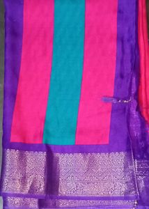 Vibrant Striped Saree with Brocade Border