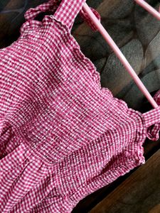 Cute Pink Gingham Smocked Top