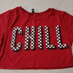 Red 'Chill' Graphic Crop Top