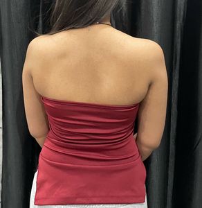 Maroon Tube Top with Heart Necklace
