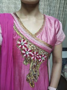 Elegant Pink Embellished Kurta Set