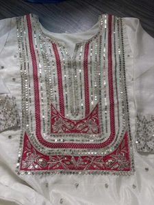 Elegant White Kurta Set with Pink Dupatta