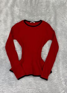 Red Peplum Top with Black Trim