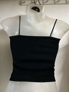 Black Ribbed Spaghetti Strap Crop Top