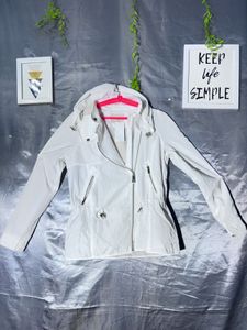 ZARA White Hooded Zip-Up Jacket