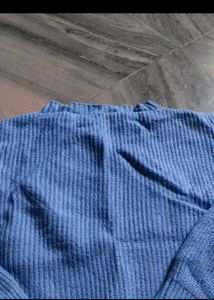 Blue Ribbed Knit Sweater