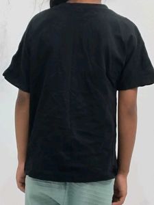 Black T-Shirt with Flower Applique