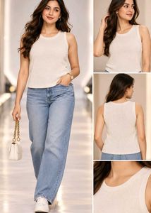 🔥BUY 1, GET 1 FREE🔥Cream Ribbed Knit Tank Top