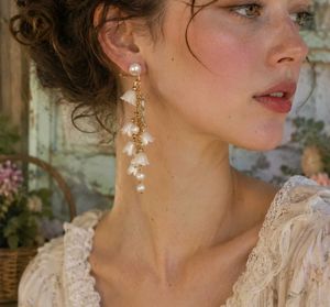 White Bell Flower Pearl Drop Earrings