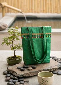 Vibrant Green Tote Bag with Polka Dots