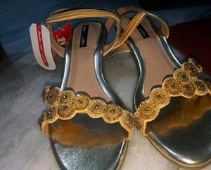 Elegant Embellished Gold Flat Sandals