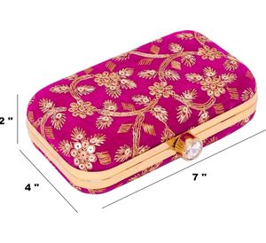 Vibrant Pink Embroidered Clutch Bag