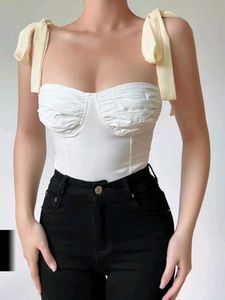 I. White Ruched Bustier Top