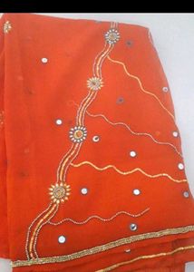Vibrant Orange Mirror Work Saree