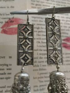Bohemian Silver Tone Jhumka Earrings