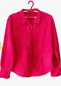 Bright Hot Pink Textured Button-Up Shirt