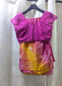 Pink &amp; Yellow Soft Fabric Saree With Blouse
