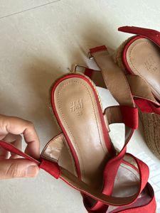 H&amp;M Red Espadrille Wedge Sandals