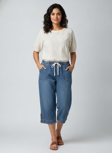 Denim Blue Capri Pants with Button Detail