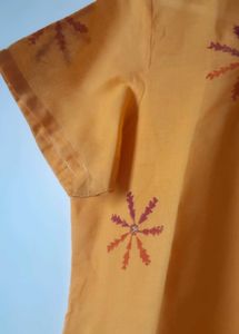Unused Mango color Pure cotton block print ku