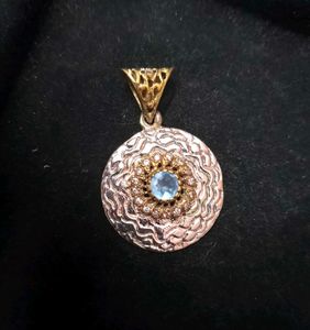 Blue Stone Silver Toned Victorian Pendant