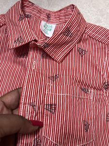 Boys Red Striped Short Sleeve Shirt