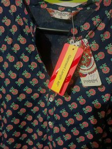 Cotton Blend Blue Printed Kurta