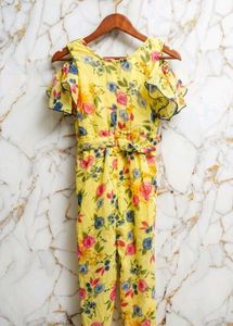 Cute Yellow Floral Jumpsuit for Girls
