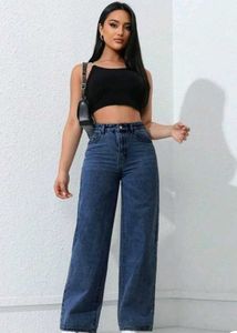High Waisted Wide Leg Denim Jeans