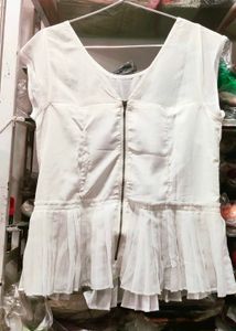 White Peplum Top with Short Sleeves