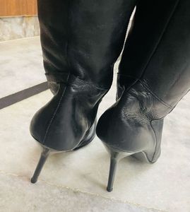 Italian Black Leather Pencil Over-the-Knee Boots