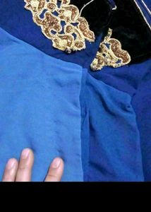Royal Blue Saree with Black &amp; Gold Border