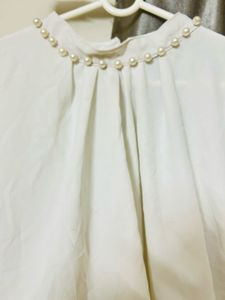 Elegant Pearl Neckline White Top