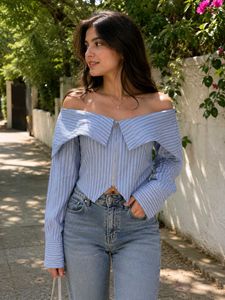 Blue Striped Cropped Shirt