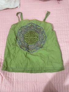 Chinese traditional Embroidered Green Tank Top