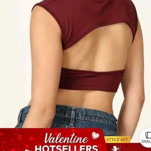 M size Maroon Crop Top - Sleeveless backless Style
