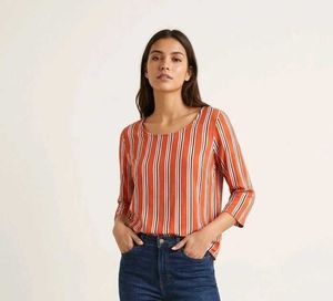 Fame Forever Orange Striped 3/4 Sleeve Top
