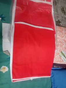Red and printed saree bag