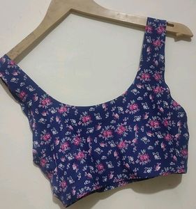 Blue 🔵 Pink Flower 🌺 Print Sport Bra Non Padded