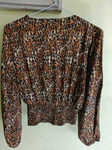 Leopard Print Wrap Crop Top