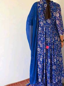 Jansaya brand Blue Anarkali Festival 3pc suit