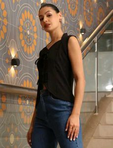 Shein tie up corset Elegant Black Sleeveless Top