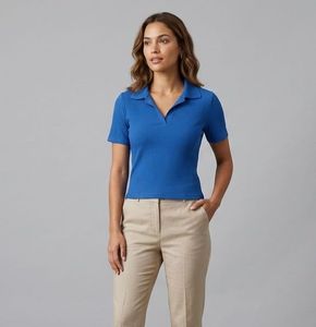 Max Ribbed Blue Polo Crop Top