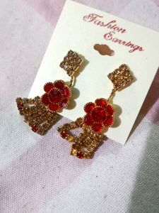 Red Colour Earrings, Bracelet And Ring Set