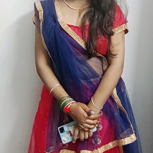 Red &amp; Gold Embroidered Lehenga Choli Set