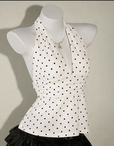 White Polka Dot Halter Top