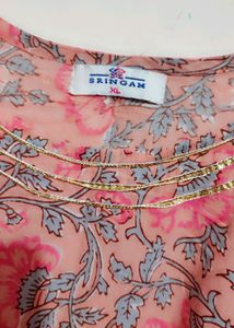 Pink Floral Print Anarkali Long Kurti