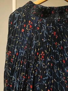 Navy Floral Pleated Skirt